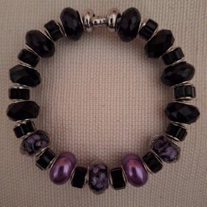 Elegant Purple and Black Beaded Bracelet